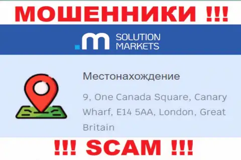 На web-сайте Solution-Markets Org нет реальной информации об юридическом адресе организации - МОШЕННИКИ !