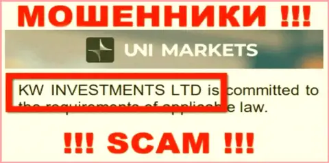 Владельцами ЮНИ Маркетс является компания - KW Investments Ltd