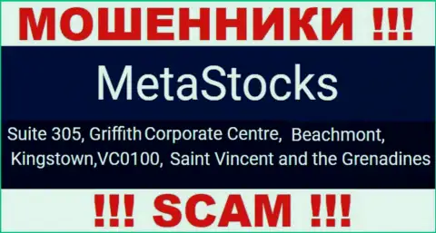 На официальном веб-сайте MetaStocks представлен юридический адрес указанной компании - Suite 305, Griffith Corporate Centre, Beachmont, Kingstown, VC0100, Saint Vincent and the Grenadines (оффшор)