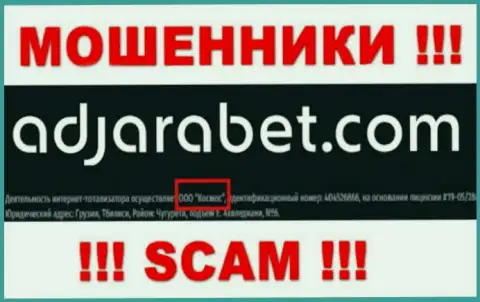 Юридическое лицо AdjaraBet - это ООО Космос, такую информацию оставили мошенники у себя на веб-портале