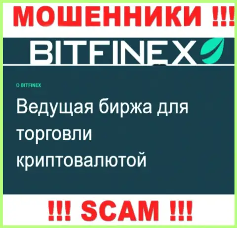 Основная деятельность Битфинекс Ком - это Crypto trading, будьте бдительны, действуют противоправно