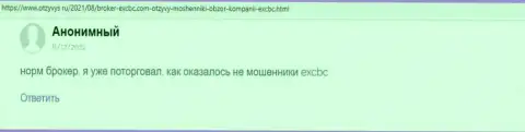 Сайт otzyvys ru делится объективным отзывом трейдера о компании EXCBC