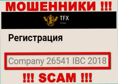 Номер регистрации, принадлежащий преступно действующей конторе TFX Group - 26541 IBC 2018