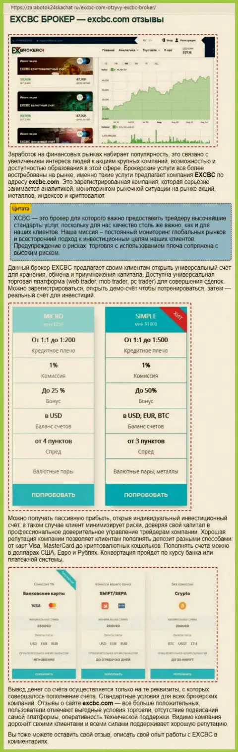 Обзорный материал о ФОРЕКС компании EXCBC на сервисе Zarabotok24Skachat Ru