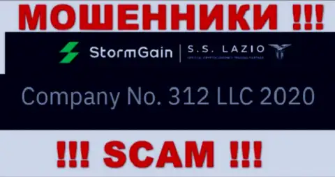 Номер регистрации Storm Gain, который взят с их официального сайта - 312 LLC 2020