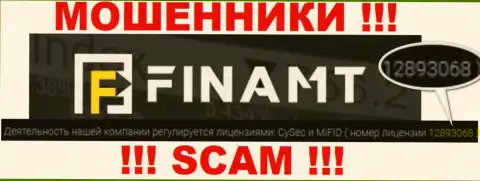 Мошенники Finamt Com не скрыли свою лицензию на осуществление деятельности, предоставив ее на сайте, однако будьте весьма внимательны !!!
